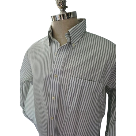 Brooks Brothers Green and White Striped Mens Button Down Shirt Vintage 16.5 - Picture 2 of 5